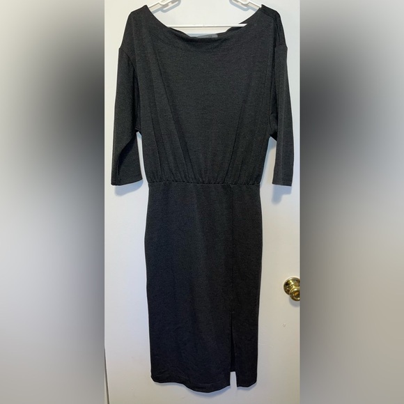 Anthropologie Gray Knit Column Boatneck Midi Dress Sz S Stretch Goth Grunge Punk - Picture 2 of 8